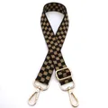Adjustable checkerboard bag strap with high-quality gold metal hooks for cross-body use - Silver Clasp / Coffee Khaki