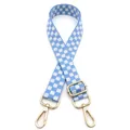 Detailed close-up of blue and white checkered bag strap with golden metal buckle - Light Blue