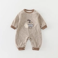 Barboteuse bébé kaki avec broderie ours et détails à carreaux pour l'automne - 66CM / Marron