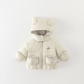 Dicke Winter-Wattierte Jacke für Baby-Mädchen in Creme mit Tierohren und Blumenbesatz - 73cm / Grüne Jacke Ohne Oberteil und Hose