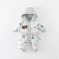 Tuta invernale per neonato grigio chiaro con simpatica stampa di elefante e imbottitura - Blu / 66CM
