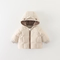 Infant winter hooded puffer jacket in light beige with cute ears and cartoon print - Beige Jacket Only (Without Undershirt and Pants) / 80cm
