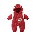 Tuta invernale trapuntata rossa per neonati con orecchie e ricamo leone - 66CM / Rosso