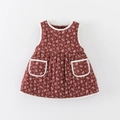 Robe matelassée fleurie pour bébé fille rouge brique avec poches et bordures blanches - 73cm / Rouge