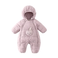 Combinaison hiver bébé en duvet violet pâle avec écusson ours et double fermeture éclair - Violet / 73cm