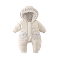 Tuta invernale per neonati in piumino d'anatra bianco sporco con cappuccio floreale trapuntato - Bianco Sporco / 66CM