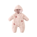 Roze baby boxpakje met capuchon, appel-patches en gewatteerde warme voering - Roze / 66CM