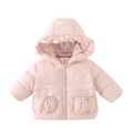 Piumino rosa con cappuccio per neonata con volant e fodera a fiori delicati - 80cm / Rosa
