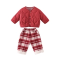 Ensemble d'hiver rouge pour bébé : veste matelassée et pantalon à carreaux - Rouge (Parure) / 73cm