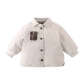 Winterjas voor peuters in lichtbeige met geruite zak en bruine knoopsluiting - 80cm / Broken Wit