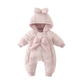 Mono acolchado rosa con flores para bebé con lazos decorativos y capucha de forro polar - 66CM / Rosa