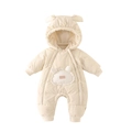 Tutina invernale neonato felpata color crema con orecchie da orso e pizzo decorativo - Giallo / 66CM