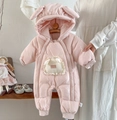 Tutina rosa con cappuccio per neonata con interno in pile e orecchie da coniglio - Rosa / 66CM