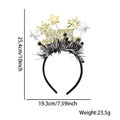 Black and gold Happy New Year headband with tinsel and stars for 2026 party - New Year Headband / Fireworks Star