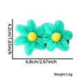 Fermaglio per capelli a fiori in peluche verde con centro giallo, 6.8cm x 4.2cm - 2 Fiori Blu Pavone Fermaglio (Singolo)