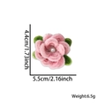 Pink handmade plush flower hair clip with white pearl center and green leaves - Single Flower Hair Clip / Pink