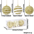 Set van drie gouden glitter kerstballen met witte strepen in een doorzichtige doos - Goud