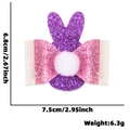Paarse glitter konijn haarspeld met roze strik en afmetingen 6,8x7,5cm voor Pasen - Paasei Konijnenoren Stijl
