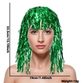 Metallic green foil tinsel party wig for festive cheer, measuring 33.5cm by 19cm - Tinsel Wig / Shiny Green