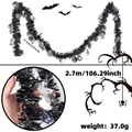 2.7m Halloween black tinsel garland with silver ghost motifs for party decoration - Approx. 2m Long / Black and Silver with Silver Owl