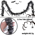 Halloween black tinsel garland with silver ghost charms for party decoration - Approx. 2m Long / Black and Silver with Silver Ghost