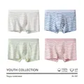 Boxershorts für Jungen aus Baumwolle im 4er-Pack in Blau Grün Rosa und Weiß gestreift - M / Gestreifter Stil (AL501)