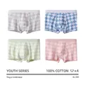 Pack of four cotton boxer briefs for boys in pastel gray blue green and pink colors - Rhombus Pattern Style (AL504)