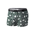 Dunkelgrüne Herren-Boxershorts aus Eisseide mit weißem Blumenmuster und schwarzem Dehnbund - XS / Botanisch Floral (9054)