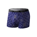 Men's dark blue boxer briefs with grid pattern and elastic CREATEMOREFUN waistband - L / Blue