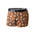 Men's brown boxer briefs with fast food cartoon print and elastic black waistband - 9078-Fast Food Print (Brown)