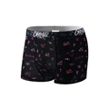 Men's breathable ice silk boxer briefs in black with pink graffiti heart and crown prints - Black Lucky Pink Graffiti Style (90120)