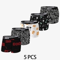 Set di 5 boxer da uomo in seta di ghiaccio neri e bianchi con stampe grafiche - S / Stile Combinato (XY9099-90103组合)