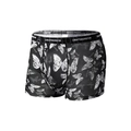 Boxer da uomo in seta di ghiaccio nera con stampa farfalla bianca e ampia fascia elastica - S / Nero con Stampa Farfalle (9050)