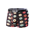 Men's ice silk boxer briefs in black with vibrant colorful donut prints and logo waistband - Black Donut Style (9089)