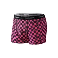 Boxer homme en soie glacée à damier rose et noir avec ceinture élastique lettrée - Rose