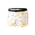 Herren Boxer-Shorts aus Eisseide in Weiß mit gelbem Brot-Cartoon-Druck und schwarzem Bund - XS / Weiß Cartoon Toast (XY9072)