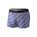 Boxer da uomo con stampa geometrica blu e bianca e elastico in vita nero morbido - S / Blu