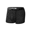 Ademende herenboxershorts van ijsszijde in zwart met geometrische lijnen en brede elastische band - XS / Zwart Wit Raster (XY9070)