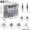 Lot de 40 ornements de Noël argentés incluant boules et flocons dans un coffret cadeau - Pack de 40 / Série Argent