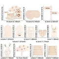 Detailed size specifications for 3D Easter wooden puzzle showing bunny and house parts - Rabbit Egg Tree Cabin Style