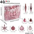 Set de 40 décorations de Noël roses avec boules flocons et glaçons dans une boîte cadeau claire - Pack de 40 / Série Rose