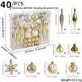 40-piece gold and silver Christmas ornament set with glitter balls and icicle pendants - 40Pcs Pack / Gold