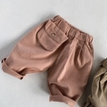 Detalle de pantalones casuales para niños en algodón y lino con gran bolsillo cargo - Rosa / 120cm