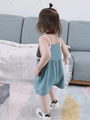 Pagliaccetto estivo per bambina color verde acqua con stelle e bordi a pois beige - 80cm / Blu
