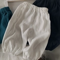 Breathable cotton gauze kids harem pants in white, blue and teal colors with elastic cuffs - White / 80cm