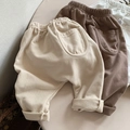 Kids baggy cotton pants in beige, dark coffee, and white with elastic waist - 80cm / Beige