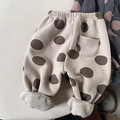 Pantalon doublé polaire pour fille en blanc crème avec imprimé à pois marrons - 80cm / Marron