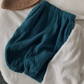 Detailed macro view of soft breathable double gauze cotton fabric on kids joggers - Lake Blue / 80cm