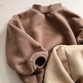 Thick polar fleece sweatshirts for kids in coffee and beige with ribbed necklines - Coffee