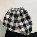 Classic black and white checkered cotton pants for toddlers with elastic waist and cuffs - 80cm / Black White Grid
